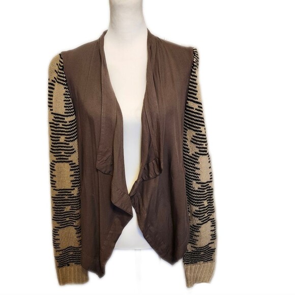 Blu Pepper taupe black cardigan sweater - great used condition - Large - Picture 1 of 9